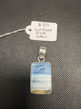 Owyhee Blue Opal Rectangular Pendant Stetling Silver 1.75”